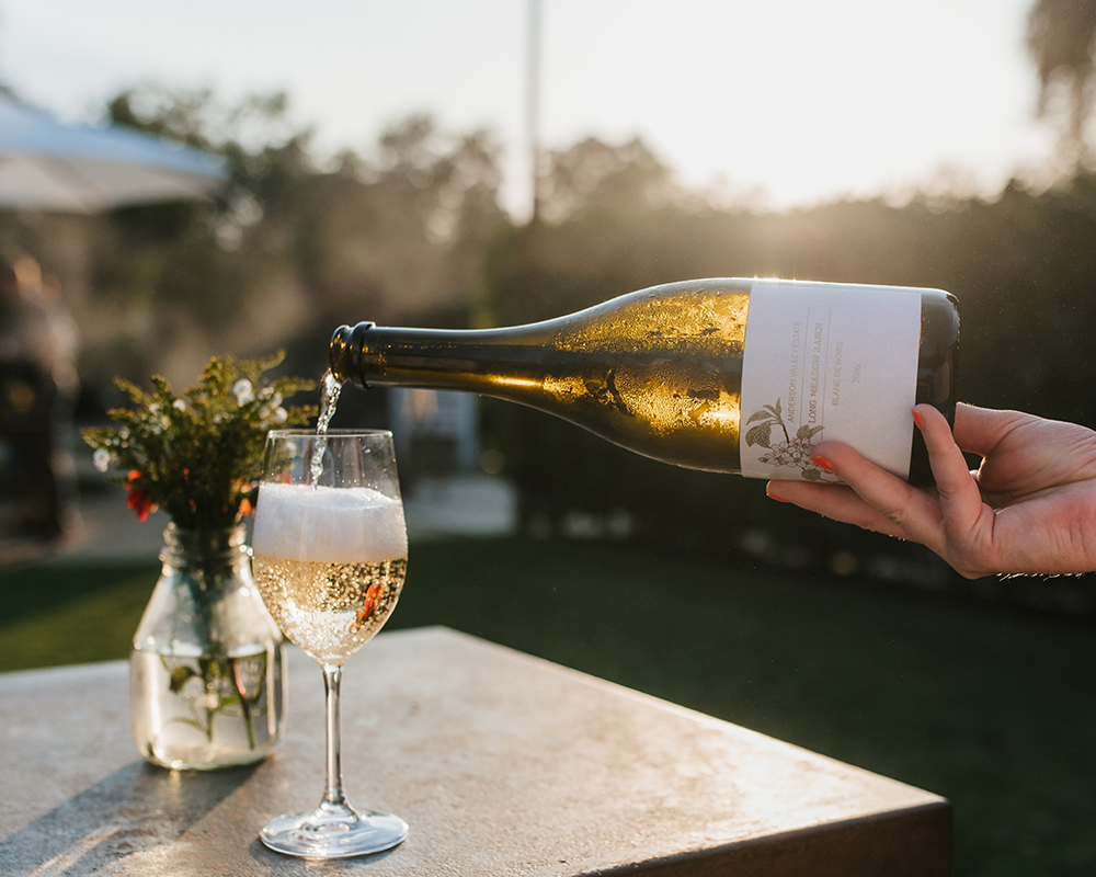 bubblesweblfgc Bottle of Long Meadow Ranch Sparkling Wine being poured into a glass